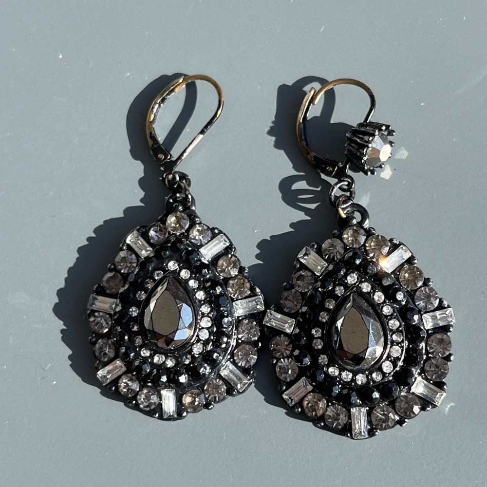 Betsy Johnson black rhinestone glam earrings
